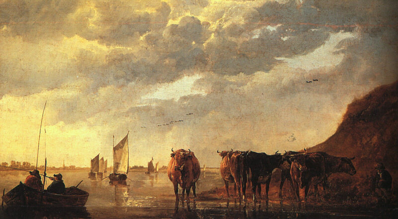 Herdsman with Cows by a River dfg